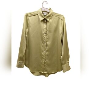 "Rachel Zoe Designer Label" Sz.M, Lime Green Silky Polyester Button-Down Shirt..